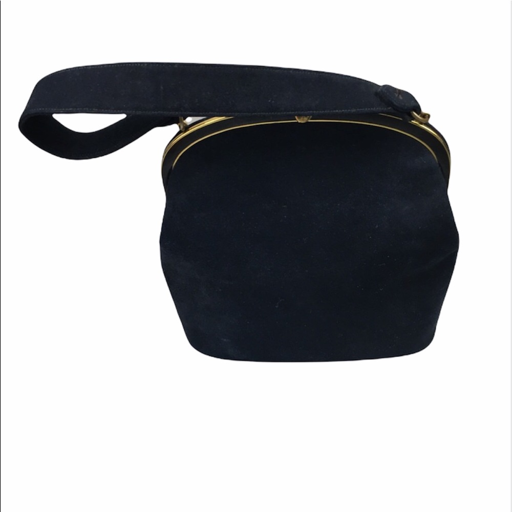 Vintage Bienen-Davis navy suede top lock handbag